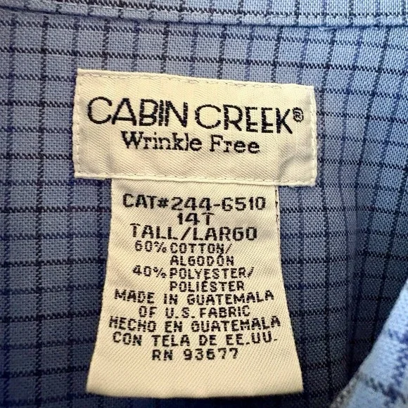 Cabin Creek Wrinkle Free Button Up Shirt Women's 14 Tall Blue Plaid Long Sleeve - Picture 4 of 7
